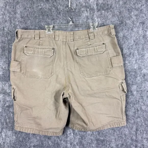 Duluth Cargo Shorts Mens 48 Khaki Thick Canvas Workwear Utility Gusseted
